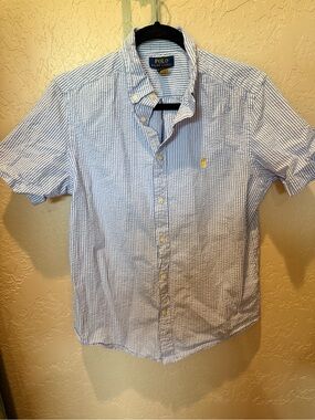 Polo by Ralph Lauren Blue & White Striped Seersucker Button-Down Shirt